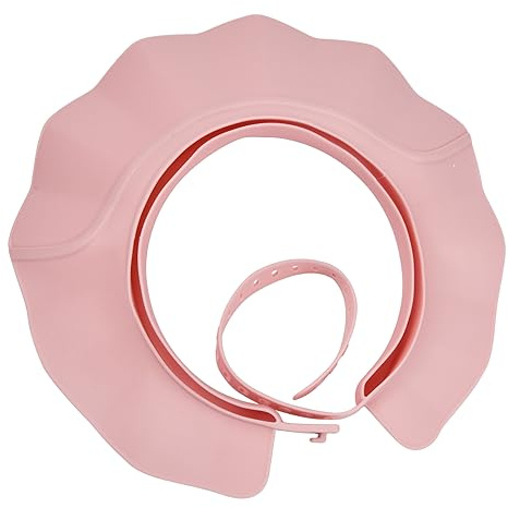 Visière Bain Protéger les Yeux et les Oreilles Silicone Réglable Bonnet de Douche Fonction Trois en un Bonnet de Bain Enfant (Rose)