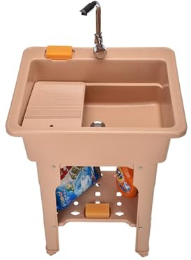 Lavello da appoggio indipendente, con asse da lavaggio, rubinetto e accessori completi, for cucina esterna, lavanderia, garage e cantina(Metallic)