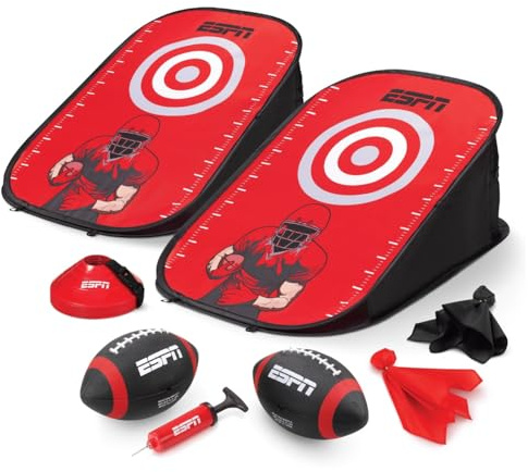 ESPN Jugend Fußball Quarterback Trainingsausrüstung, Fußballzubehör beinhaltet Passziel, Kegel, Flaggen und Pumpe für Outdoor-Spiele