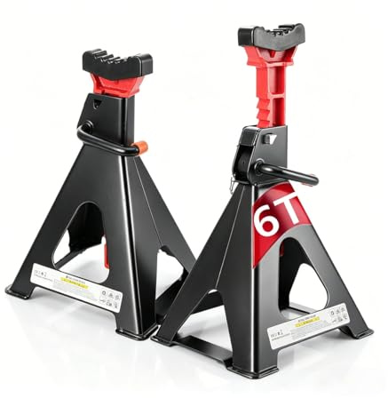 CDZHLTG Chandelles à crémaillère, Chandelles Voiture, Capacité 6 tonnes, Hauteur Réglable 390-585mm, Chandelles en Acier pour Soulever des Véhicules Auto SUV Atelier Dépannage