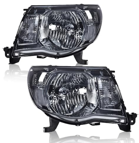 GRAND ORANGE Pair Front Headlights Assembly, Compatible with Toyota Tacoma 2005-2011, Bumper Headlamps Light, Smoke Lens Chrome Housing Clear Reflector