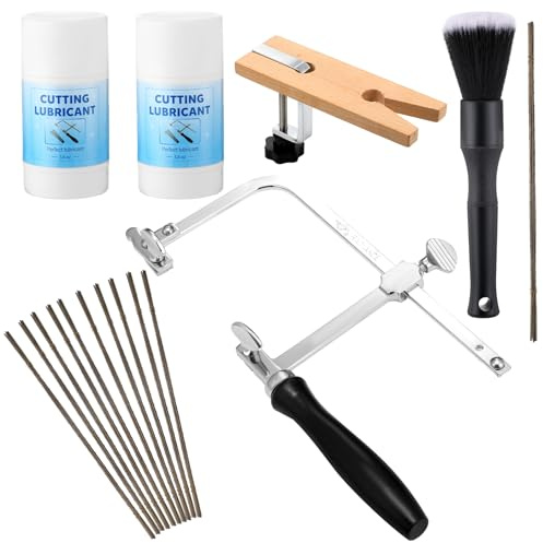 Lothee 4 in 1 Professional Jeweler's Saw Set Include Saw Frame 144 Blades Wooden Pin Clamp Wood Metal and Cutting Lubricant