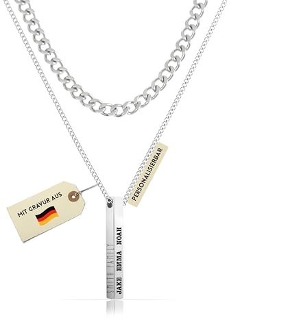 Made by Nami Personalisierte Bar-Anhänger Kette Mit Buchstaben 40 + 5 cm aus 316L Edelstahl Personalisierte Geschenke Herren Kette mit Namen, Symbol oder Wunschgravur Geschenk für Partner