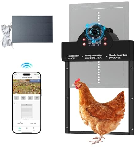 Automatic Chicken Coop Door Solar Powered with 2K Camera & Night Vision, IP65 Wireless Auto Door Opener, 6-Month Battery, APP Control, 2-Way Audio, Anti-Pinch Design (Carbon Black)