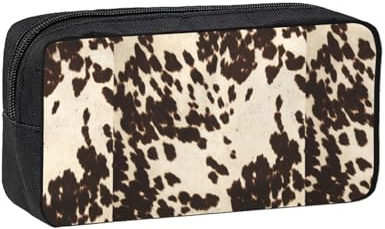 Hnnkloy Braunes Rindsleder mit Print,Großes Federmäppchen, tragbare Stiftetasche, Schreibwarentasche für Schule und Büro