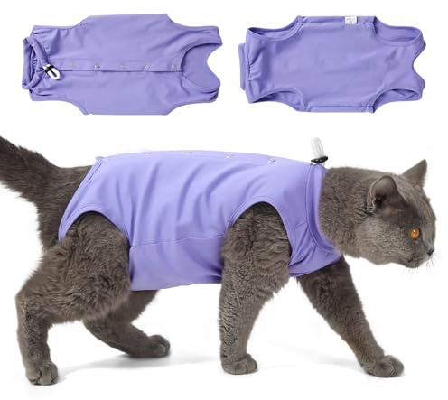 Poiinvc Body de Recuperación Postoperatoria para Gatas Esterilizadas Chaleco Protector Antilamido para Cirugía y Heridas Abdominales Traje Quirúrgico Post-cirugía para Gatos (Purpura, Medium)