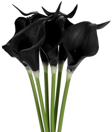 sourcing map Künstliche Calla-Lilien, künstliche Blumen, fühlen sich echt an, für Hochzeit, Braut, Dusche, Geschenk, Heimdekoration, Basteln, Schwarz/Gelb, 6 Stück