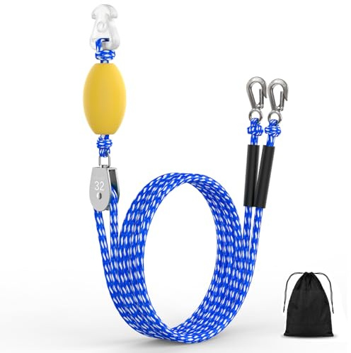 Heavy Duty Boat Tow Harness for Tubing, Self Centering Boat Tow Rope for Tubing 1-4 Riders with 360° Rotating Pulley and Large Hooks, Floating Tube Rope for Boats, Towable Tubes