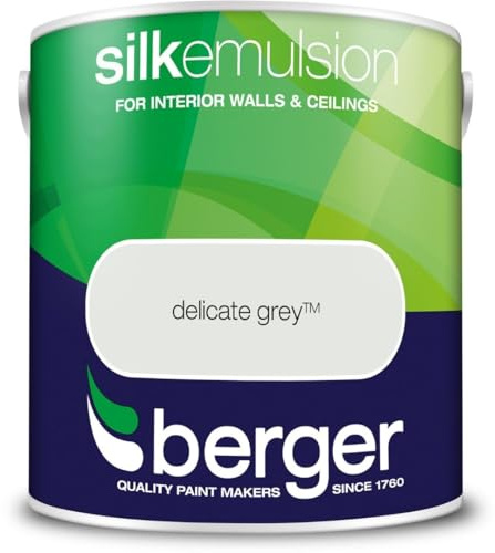 DRW Delicate Grey Walls and Ceilings Silk Emulsion Paint 2.5L | Interior Wall and Ceiling Paint | Smooth Flat Silk Finish | Durable Everyday Room Paint for Living Room Bedroom Hallway and Dining Room