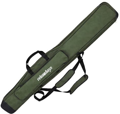 Borsa per canne Relaxdays, 150cm, 3 canne, 5 Scomparti, Imbottita, Accessori da Pesca, Oxford 1200D, Verde Oliva