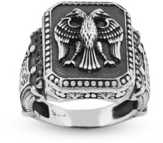 Jewellery Pit - Königskrone Adler Ring, Gothic Tier Siegelring, Vintage Sterling Silber Verlobungsring,Ring für den kleinen Finger, Statement Ring, Geschenk für ihn