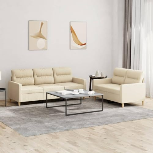 Faucqir 2-TLG. Soffset med kudde i gräddfärgat tyg, bekväm hörnsoffa med robust ram, lounge, sovsoffa, sittbänk, perfekt för vardagsrum, gästrum och avkoppling