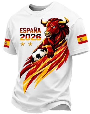 Camisetas Manga Corta Hombre España Mundial 2026, Camiseta Futbol Retro Hombre y Mujer, Diseño Fan España, Ideal para Celebración del Título y Fiestas Callejeras