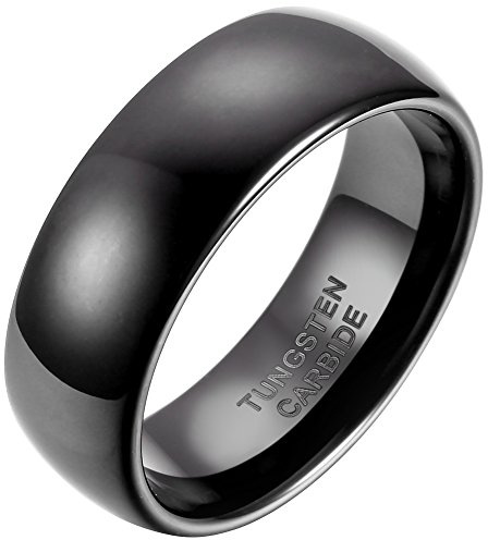 JewelryWe smycken herrring 8 mm bred blank volframkarbid herr damring årsdag förlovning bröllop band svart klassisk katedral, Volframkarbid