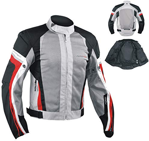 A-Pro Sommer Mesh Motorradjacke Sport Motorbike Racing Touring Protektoren Grau/Rot M