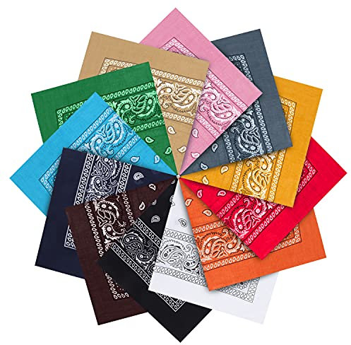 Kurtzy Baumwolle Bandana Set (12er Pack) - Multifunktionale Große Paisley Bandana Kopftücher - Taschentuch/Halstuch Verwendung als Cowboy Tuch und für Haustiere