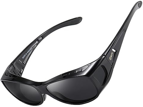 DUCO Fit over Polarised Sunglasses For Men Women Wrap Around Sunglasses Over Prescription Glasses for Driving 8953 (M Size Black)