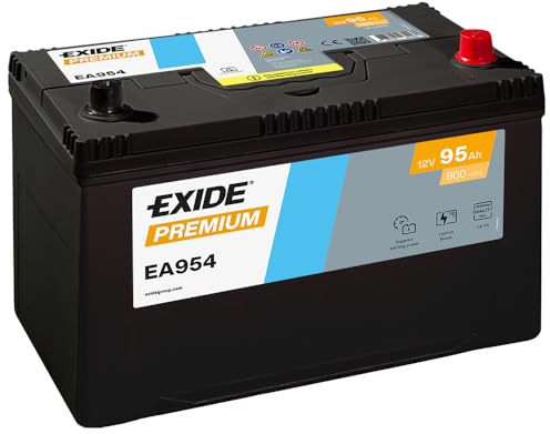 EXIDE EA954 Premium Autobatterie/Starterbatterie 95Ah 12V 800A Korean B1 DIN/ISO D31 Kompatibel mit FORD MAVERICK UDS, UNS, FIAT Fullback Pickup 502, 503 Series 600, HYUNDAI Tucson TL, TLE