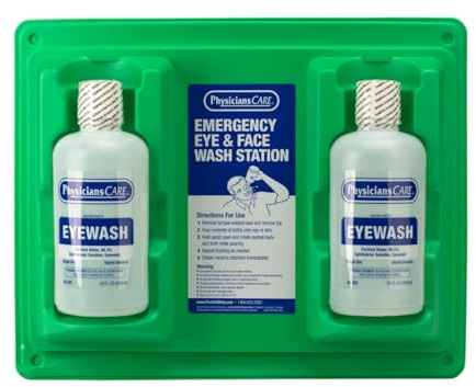 PhysiciansCare Wall-Mountable Eyewash Station with 2 Bottles of Eye Wash Solution, 32 oz Each