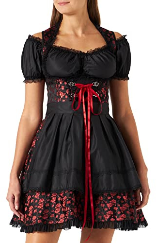 Atixo Dam, premium Dirndl med blus, klänning för speciella tillfällen, Röd/svart, 3XL