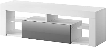 Selsey Bianko – TV Bank / TV-Schrank mit Klapptür, laminierte Platte, Weiß Matt / Grau Hochglanz, 35 x 140 x 51 cm, 5902409942118