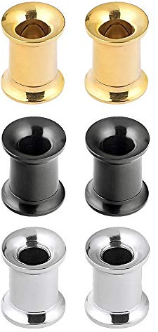 Longbeauty 6er Set/3-Farben Edelstahl Flesh Tunnel Set Schraubverschluss Ohr Expander Ohrplugs