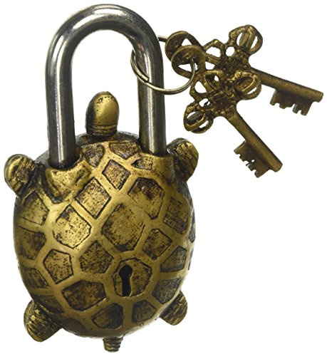 Brasss Blessing Vorhängeschloss im Vintage-Stil – Schloss mit Schlüsseln – funktional – aus Messing – Typ: (Schildkröte – Messing-Finish)