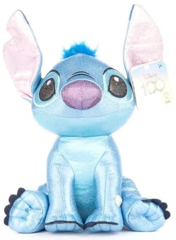 Stitch Glitter Kuscheltier mit Sound - Lilo und Stitch - Farbe Hellblau - Höhe 28 cm