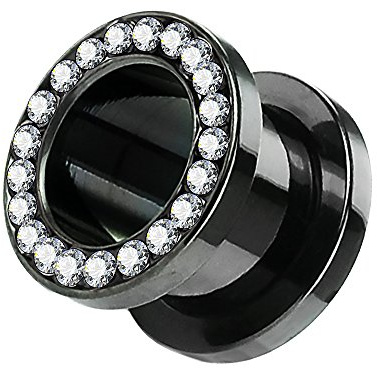 Piercingfaktor Flesh Schraub Tunnel mit Kristallen 4 bis 25 mm