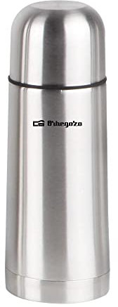 Orbegozo TRL 360 - Termo para líquidos, temperatura fría o caliente, fabricado en acero inoxidable, tapón con pulsador dosificador, 350 ml