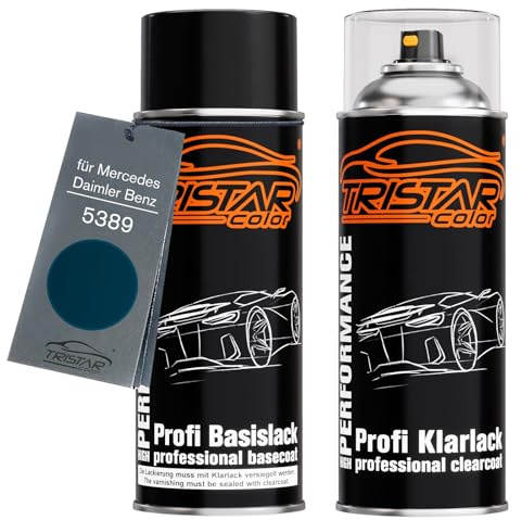 TRISTARcolor Autolack Set Spraydose für Mercedes 5389 Stahlblau + Klarlack | für Mercedes / Daimler Benz, Steel Blue, Set aus Basislack + Klarlack, Sprühdosen 400ml