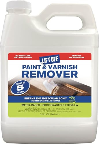 Motsenbocker's Lift Off 41132 32-Ounce Paint and Varnish Remover for Wood Stain, Solvent Paint, Lacquers, Polyurethane Works on Cabinetry, Furniture, Wood and More Water-Based, Pack of 1