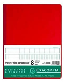 Exacompta - Réf. 14080E - 1 Piqûre à tête paresseuse 8 colonnes sur 1 page - 31 lignes - 80 pages foliotées - format vertical 320 x 250 mm - 4 couleurs aléatoires, jaune, bleu, rouge, vert