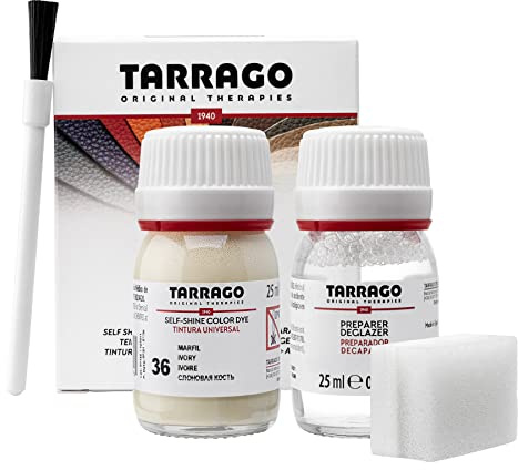 Tarrago | Kit 25 ml di colorante auto-lucido | Tintura autolucidante per scarpe, accessori e primer | Copre sfregamenti e calzature Avorio (36)