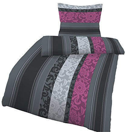 Ropa de cama (2 piezas, franela fina, 155 x 220 cm, 80 x 80 cm), diseño barroco, color gris oscuro y morado