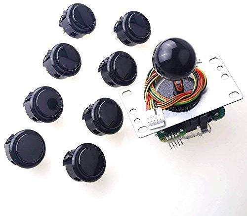 Reyann Sanwa JLF-TP-8YT Joystick + 8 Stück Sanwa OBSF-30 Drucktasten Bundle Kit Farbe: Schwarz