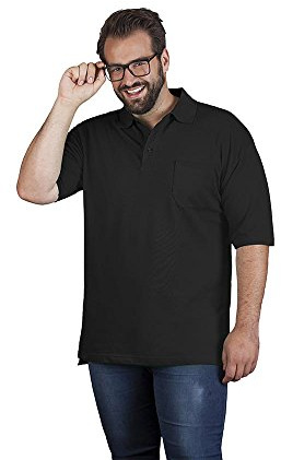 Heavy Poloshirt mit Brusttasche Plus Size Herren, Schwarz, 5XL