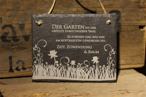 condecoro Schiefertafel schöner Gartenspruch -Garten ist der grösste Luxus unserer Tage Schiefer Schild Blumenwiese