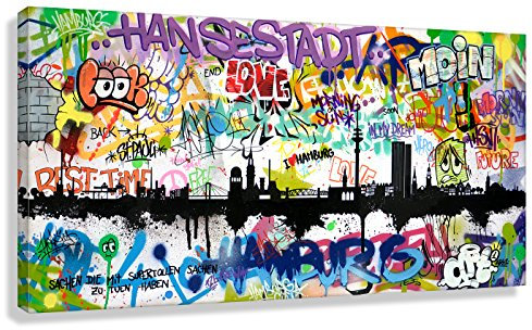 Kunstbruder Wandbild Kunstdruck auf Leinwand/Hamburg Tags by Hero/Art Skyline (div. Größen) - Bilder Banksy Leinwandbilder 50x100cm