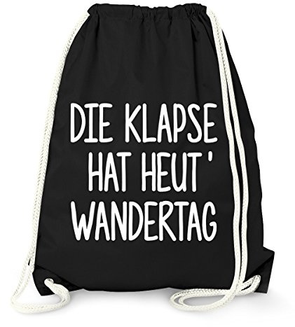 MoonWorks Turnbeutel, Die Klapse hat heute Wandertag, Sportbeutel Gymbag aus reiner Baumwolle Schwarz unisize
