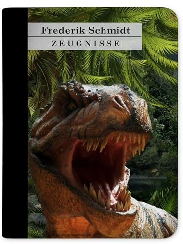 CreaDesign Zeugnismappe A4 mit Namen personalisiert – T-Rex – für Jungen – Dokumentenmappe Schule ohne Klarsichthüllen