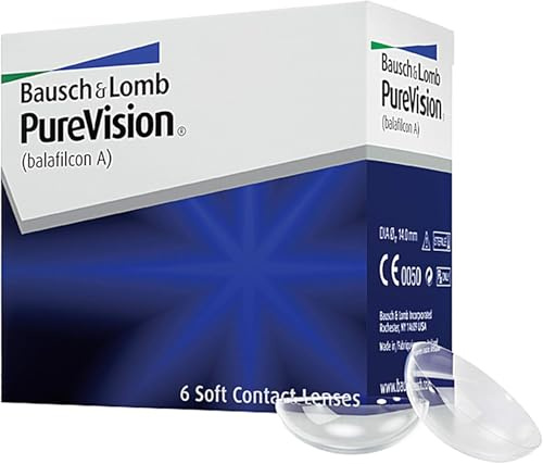 PureVision, Monatslinsen, 6 Stück, -6,00Dpt | Bausch + Lomb, Sphärische Monatslinsen, Hohe Sauerstoffdurchlässigkeit, Einfaches Einsetzen, BC 8.3 mm, DIA 14 mm