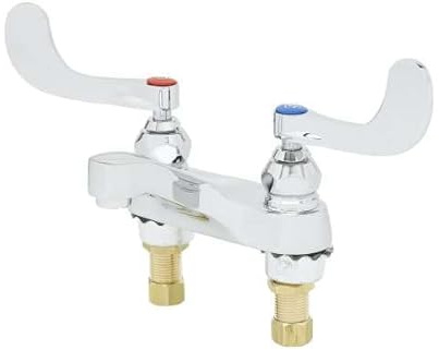 T&S Brass B-0890-QT Centerset Mixing Faucet, 2.2 GPM Aerator, 4 Wrist Action Handles, 1/4 Turn Eternas, 4