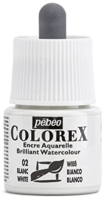 Colorex Ink 45ML - Colorex Pebeo Aquarelltinte - Velvet Finish - Mehrzweck-Zeichentusche für alle Medien - 45ML - Weiß, 341-002