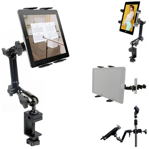ChargerCity Schwere, 4-Wege-Halterung, mehrere verstellbar, Aluminium-Legierung, Pol/Bar, Zange für Podium-Mikrofon mit universeller Druckfeder, kompatibel mit Apple iPad 5 4 3 2 Air Mini Samsung