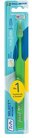 Spazzolino TePe Select Medium, 1pz, efficace per la rimozione della placca, testina affusolata, pulizia delicata con spazzolino medium per adulti