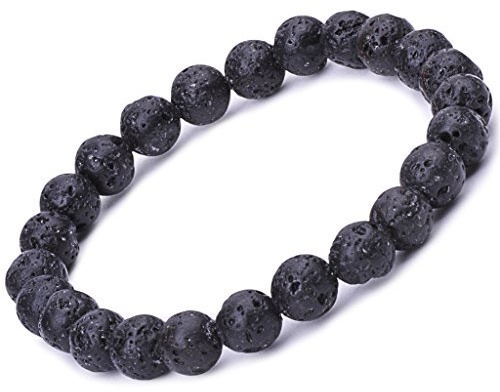 Unendlich U Pulsera Budista de la Marca Elástica para Mujer Hombre Pulsera de Perlas de 9mm Pulsera de Energía Stretch Terapia Yoga Meditación, Negro