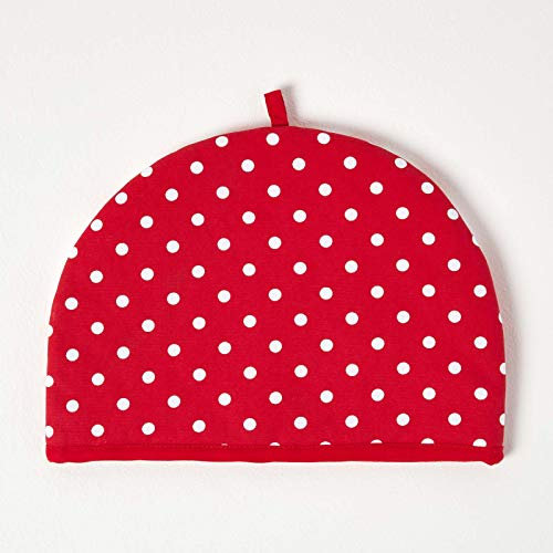 HOMESCAPES Double Design Tea Cosy Polka Dots Red Muff Teapot Warmer 100% Cotton