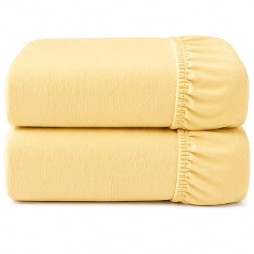 Dudu N Girlie Spannbettlaken für Kinderbett, 100% Baumwolle, 70 x 140 cm, Gelb, 2-teilig | 140 x 70 cm, Baumwoll-Jersey-Stoff, weich, unverzichtbar für Kinderzimmer