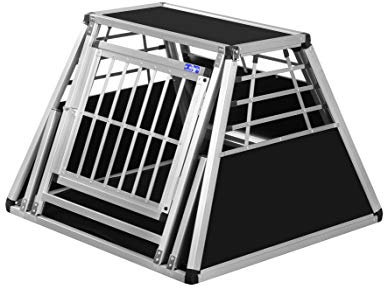 Transportbox N29 – Aluminium Hundebox 85×88×61,5 cm – Auto Hundebox mit Notausstieg, sicherer Hundetransport im Kofferraum